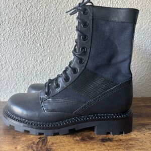 New Zodiac Women’s 6 Military Black Leather Lace Up Boots Y2K Canvas Fabric